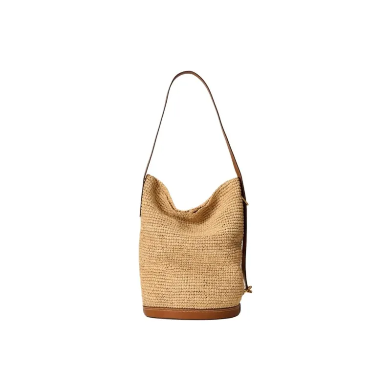 Polo Ralph Lauren Bellport Plant Material Bucket Bag, Shoulder Bag Medium Size Women's Brown-2