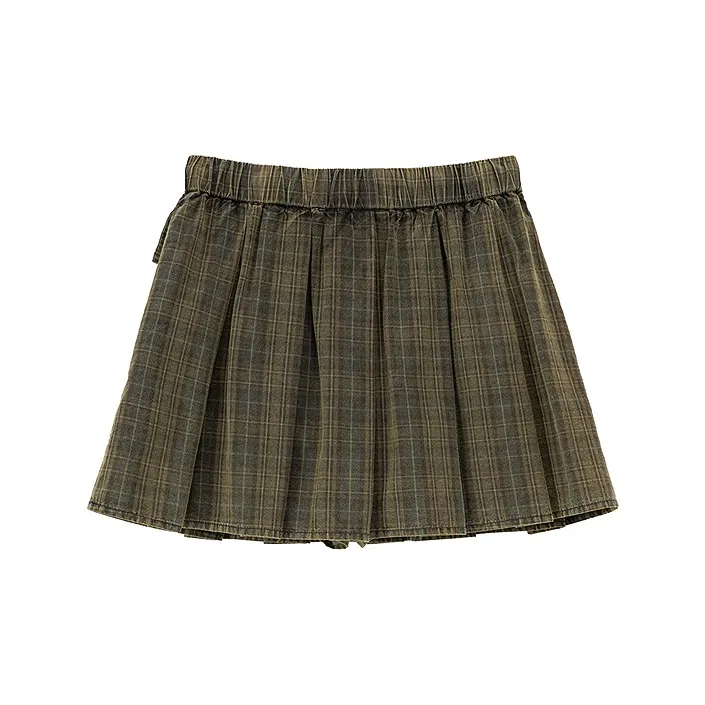 CHUU Casual Short Skirts Women's Green Plaid-1