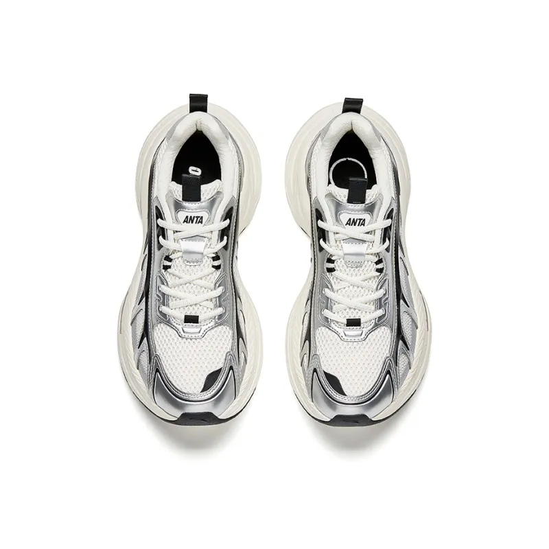 Anta Height Increasing Anti-Slip And Wear-Resistant Low-Top Casual Shoes Men's White Silver Black-2