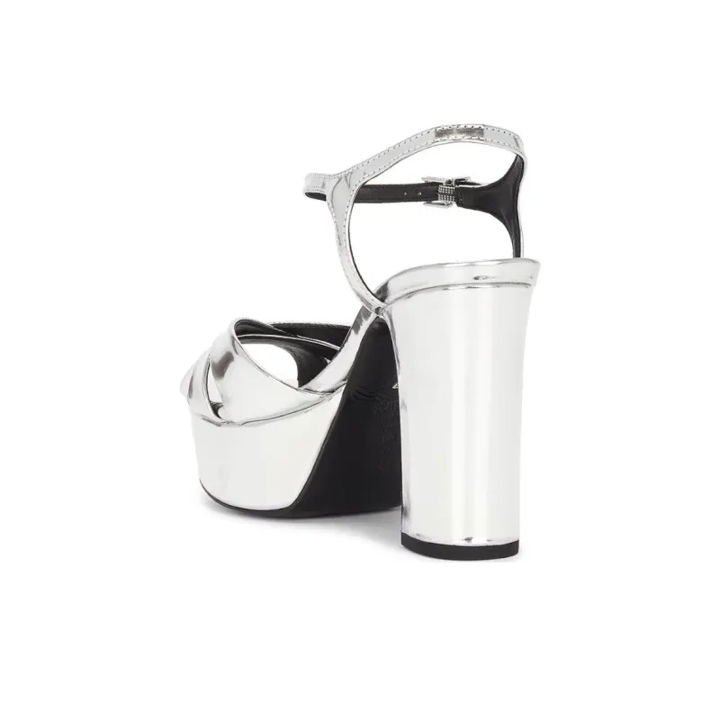 Schutz Keefa One Strap Sandals 10cm Women's Silver-3