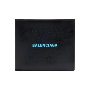 Balenciaga Cash Square 8 Card Slot 2 Bill Compartments Folded Wallet Black/Blue