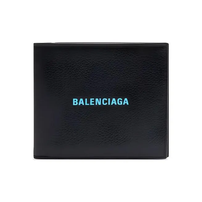 Balenciaga Cash Square 8 Card Slot 2 Bill Compartments Folded Wallet Black/Blue-0