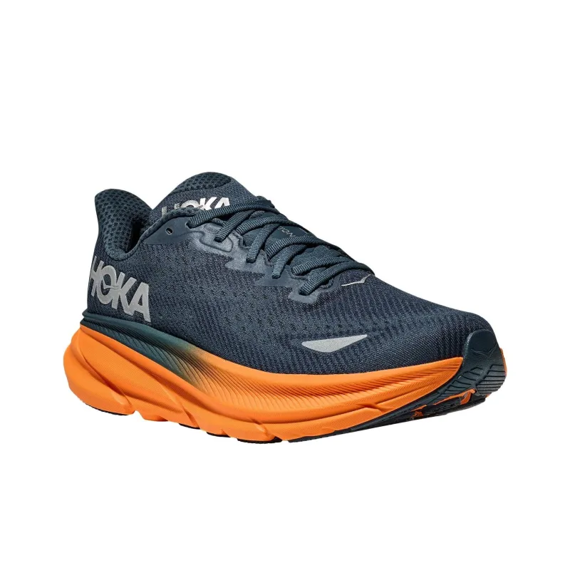 HOKA ONE ONE Clifton 9 Anti Slip Wear Resistant Low Top Casual Running Shoes Men's Blue Orange-2