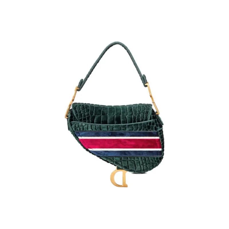 DIOR Saddle Velvet Saddle Bags One Shoulder Handbags Women's Green-2