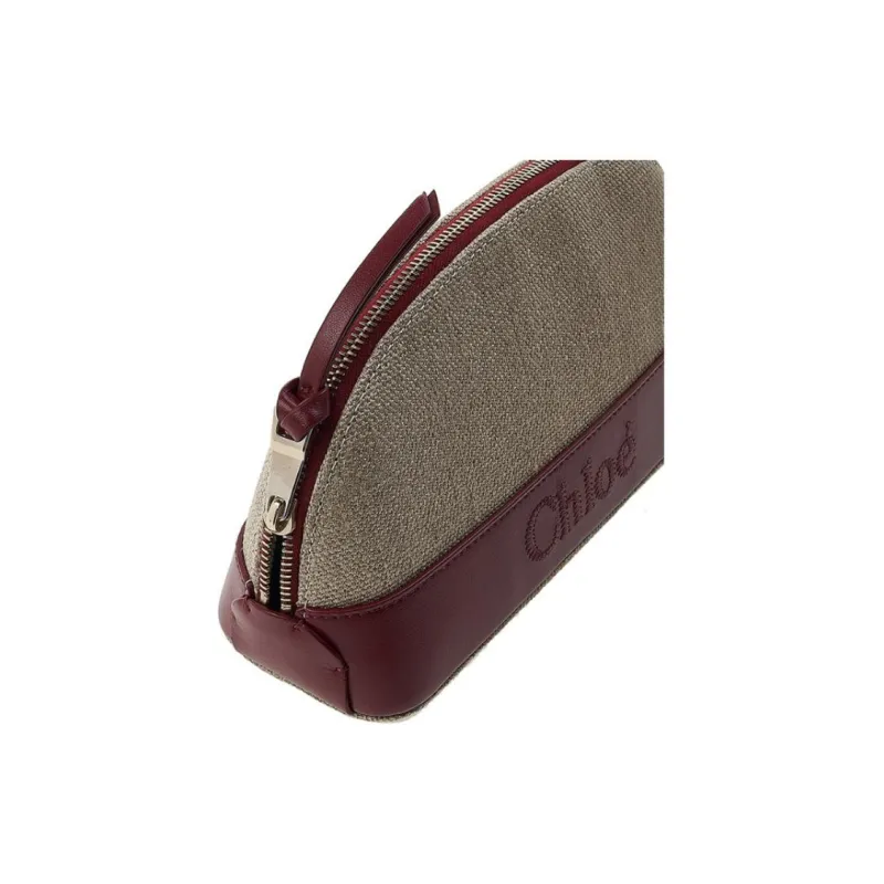 Chloe Linen With Calfskin Clutch Women's Dark Red Gemstone Color-6