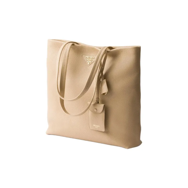 PRADA Calfskin Tote Bag Shopping Bag Handbag Large Size Women's Sandy Beige-1