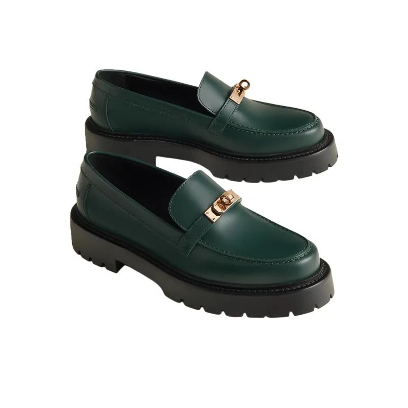 HERMES Icone Loafers 3cm Women's Green-2