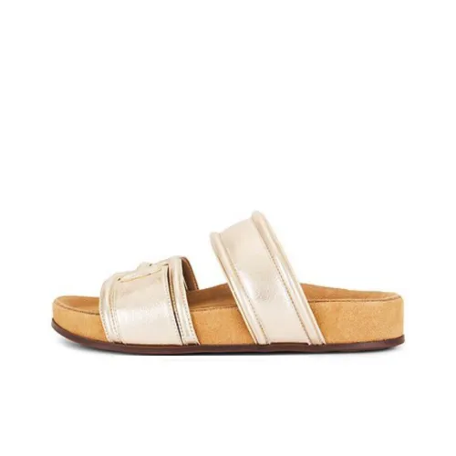 SAM EDELMAN Rubber Sole Slip-Resistant Abrasion-Resistant Slide Slippers Women's Beige Gold
