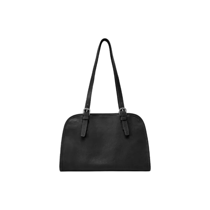 Qiuzhen Cow Leather Sycee Bowling Bag Crossbody Bag, Shoulder Bag Tubas Unisex Coffee/Black-4
