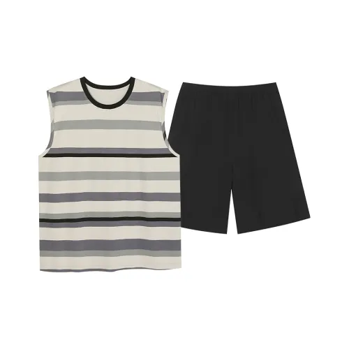 MADALLO Pajama Set Men's Light Gray Horizontal Stripes