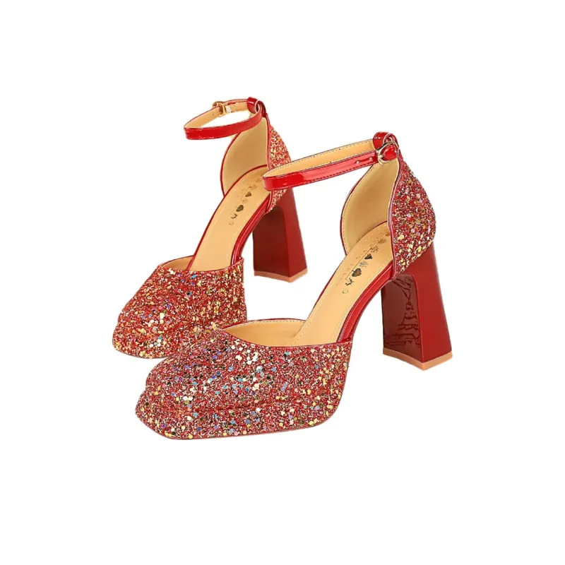 QITUMAUL Chunky Heel High Heels Women's-5