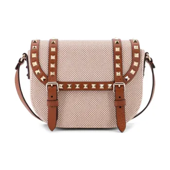 Valentino GARAVANI Fabric With Leather Messenger Bag Shoulder Bag Women's Brown