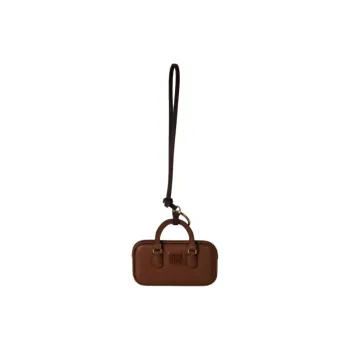 MIU MIU Cow Leather Bag Charm Bag Accessory Women's Cognac