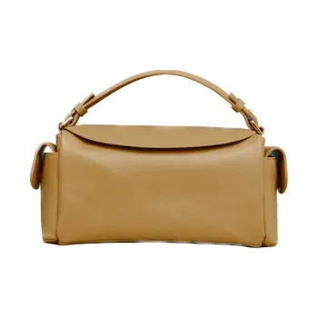 THE YELLOW SHOP Top Grain Cow Leather Shoulder Bag Crossbody Bag Handbag Medium Size Women's Latte