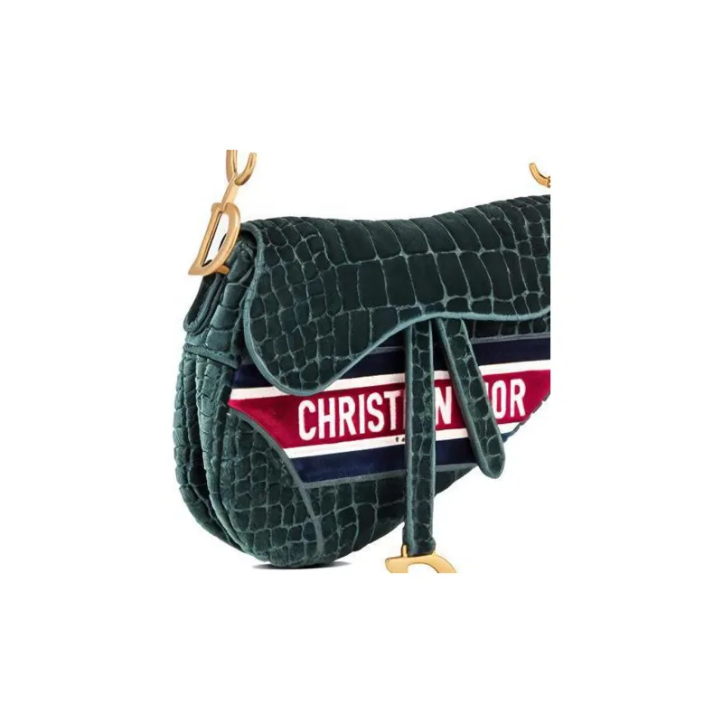 DIOR Saddle Velvet Saddle Bags One Shoulder Handbags Women's Green-5