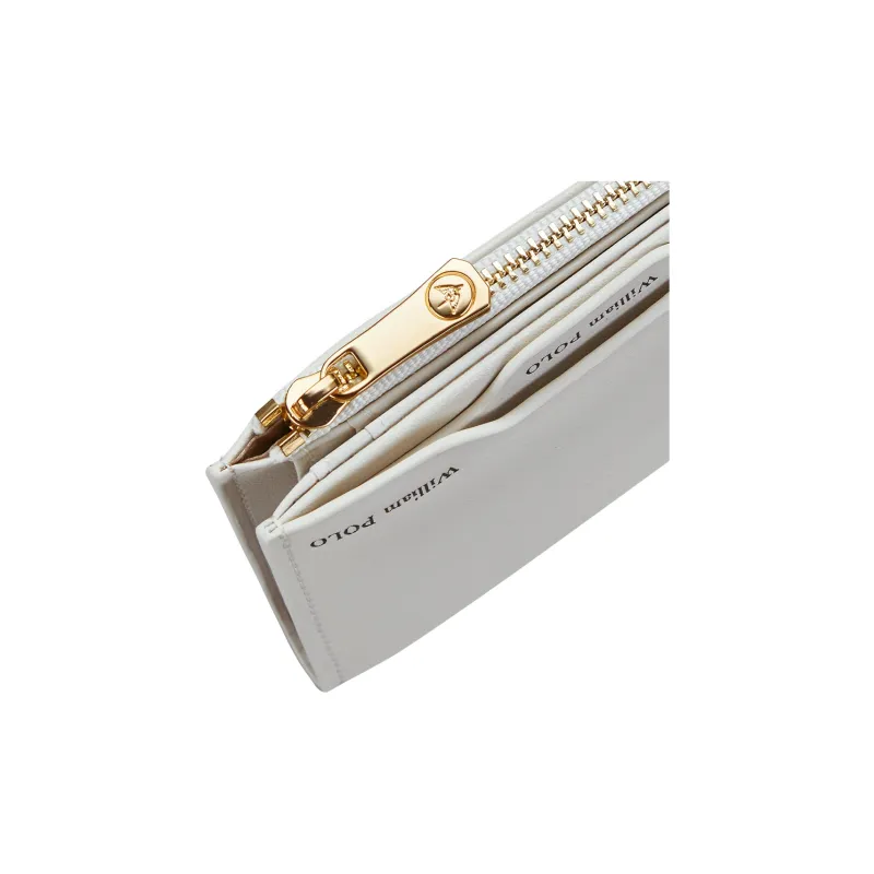 WilliamPOLO Cow Leather Zip Closure Coin Purse Regular Women's White/Black/Brown-7
