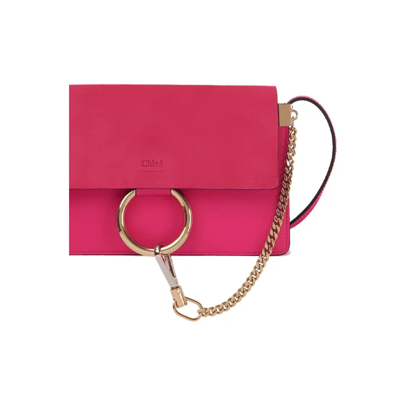 Chloe Faye Suede With Calfskin Shoulder Bag Crossbody Bag Small Size Women's Rose Red-2