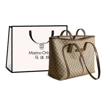 Marino Orlandi Synthetic Leather Tote Bag, Shopping Bag, Shoulder Bag Large Size Women's Khaki/Coffee