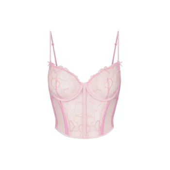 SKIMS Valentine's Day Collection SS25 EMBROIDERED TULLE CROPPED CORSET Shapewear Women's BUBBLE GUM/Bubble Gum