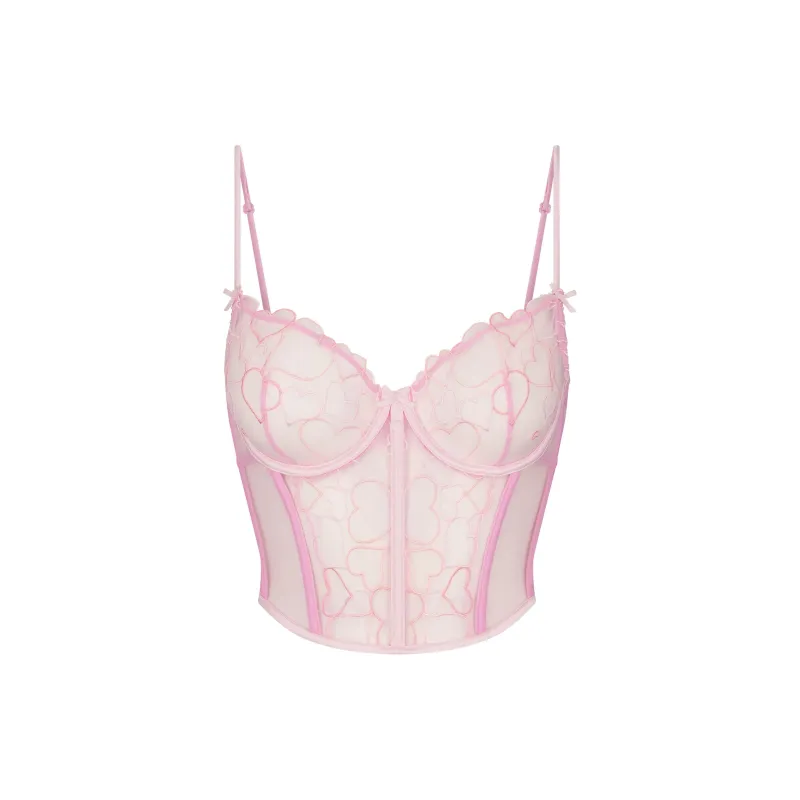 SKIMS Valentine's Day Collection SS25 EMBROIDERED TULLE CROPPED CORSET Shapewear Women's BUBBLE GUM/Bubble Gum-0