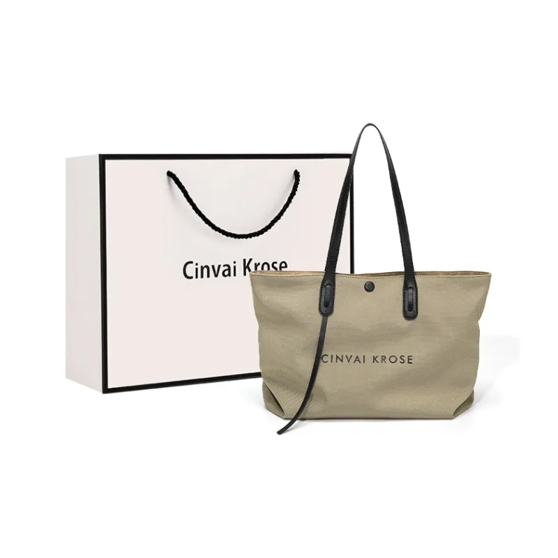 Simvay Clos Nylon Fabric With Microfiber Handbag Tote Bag Shoulder Bag Large Size Women's Khaki/Ecru/Black-0