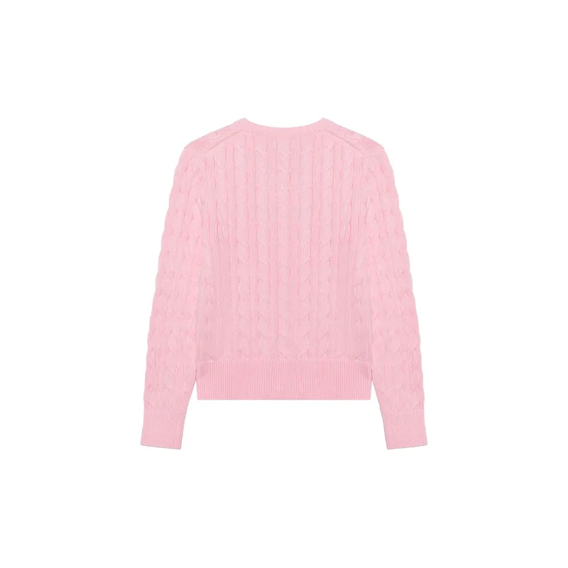 Polo Ralph Lauren Cable Knit Cotton Crewneck Cardigan Knitwear Women's Pink-1