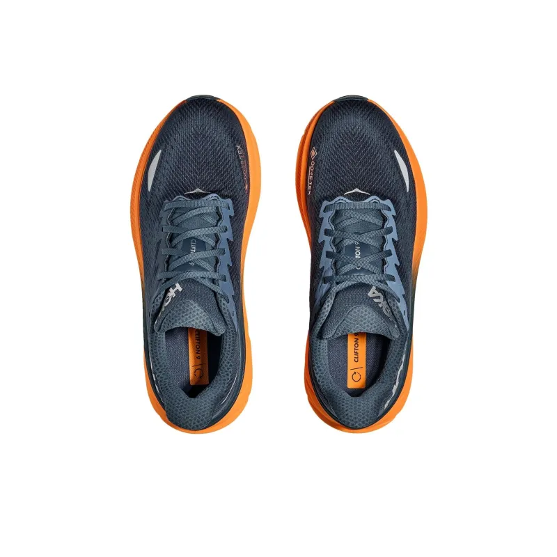 HOKA ONE ONE Clifton 9 Anti Slip Wear Resistant Low Top Casual Running Shoes Men's Blue Orange-3