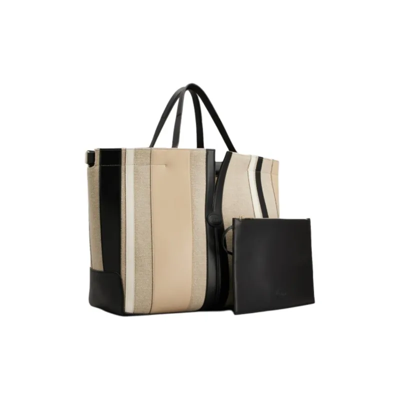 TOD'S DI Cow Leather Tote Bag Shopping Bag Handbag Medium Size Women's Beige Yellow & Brown Black-1