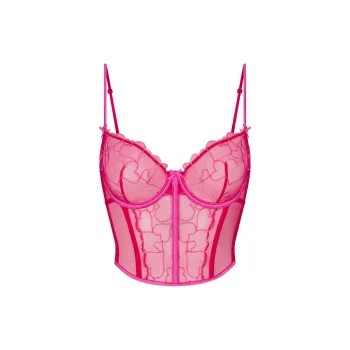 SKIMS Valentine's Day Collection SS25 EMBROIDERED TULLE CROPPED CORSET Shapewear Women's Punch/Impact Bed