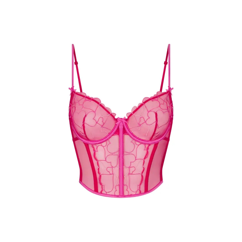 SKIMS Valentine's Day Collection SS25 EMBROIDERED TULLE CROPPED CORSET Shapewear Women's Punch Press-0