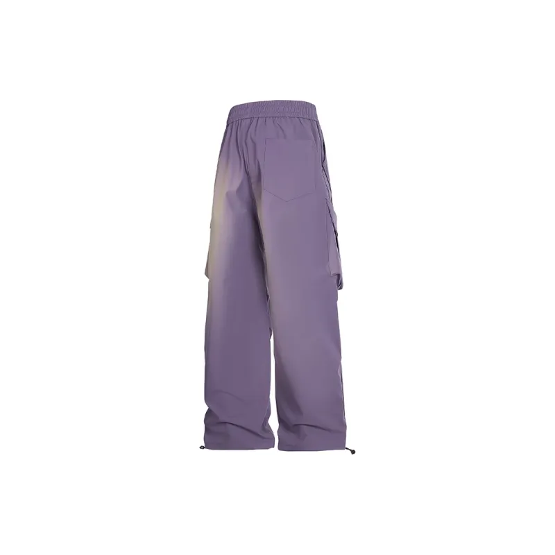 Outdoor Solid Color Large Pocket Windproof Relaxed Bootcut Cargo Pants Unisex-11