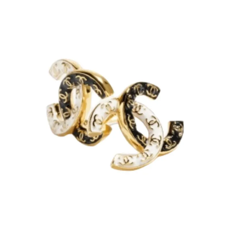 CHANEL Metal Stud Earrings Women's Black/White-1