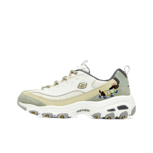 Skechers Anti-Slip Wear-Resistant Low-Top Chunky Sneakers Women's Beige Green Asia Version