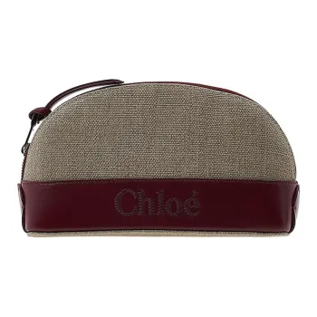 Chloe Linen With Calfskin Clutch Women's Dark Red Gemstone Color