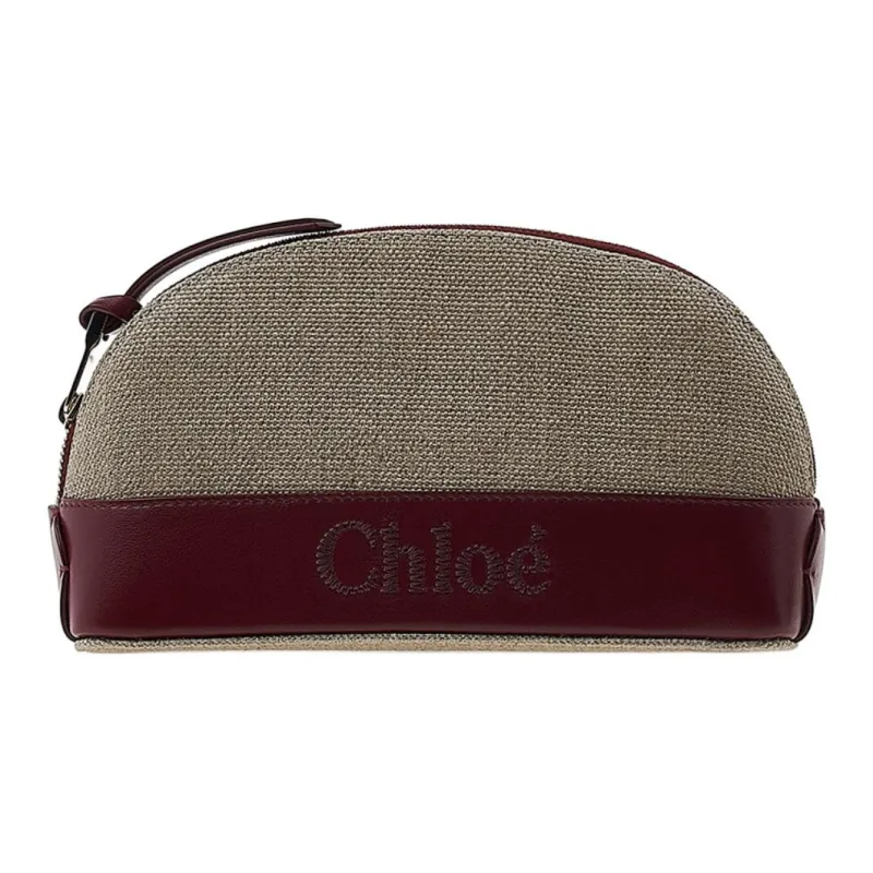 Chloe Linen With Calfskin Clutch Women's Dark Red Gemstone Color-0
