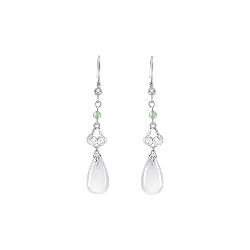 Lao Feng Xiang Natural Chalcedony Earrings Women's-0