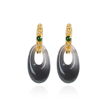 CUIYOUSHIJIA Hetian Jade Earrings Smoky Purple Women's