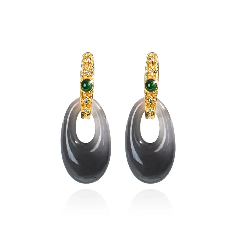 CUIYOUSHIJIA Hetian Jade Earrings Smoky Purple Women's-0