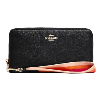 COACH Zip Around Pebbled Leather Clutch Wallet Trumpets Women's Black