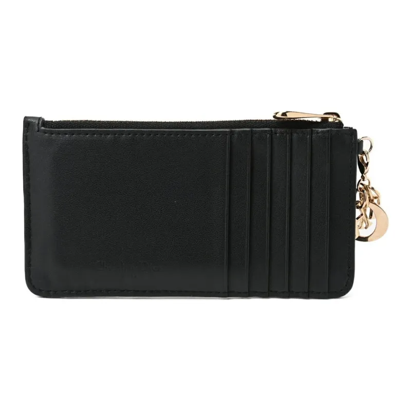 DIOR Lady Dior Lambskin Wallets Card Holders Women's Black-2