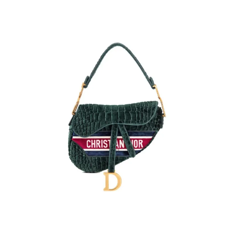DIOR Saddle Velvet Saddle Bags One Shoulder Handbags Women's Green-0