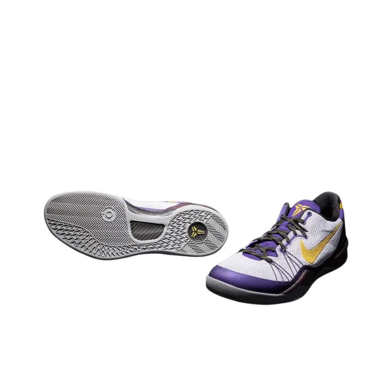 Nike Kobe 8 Elite Anti-Slip Wear-Resistant Low-Top Basketball Shoes Men's White Purple-3