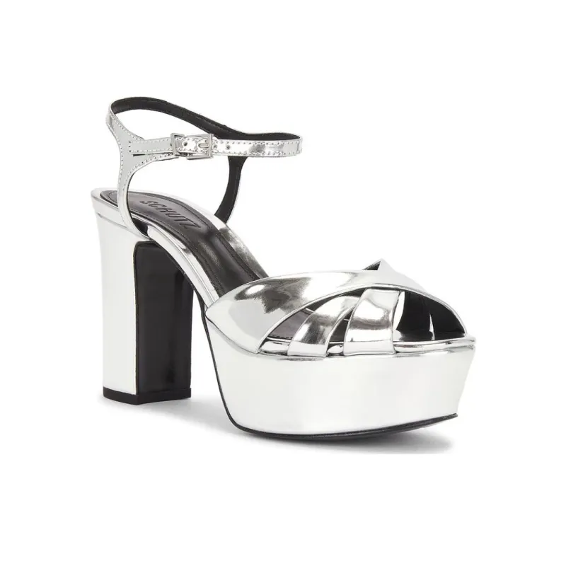 Schutz Keefa One Strap Sandals 10cm Women's Silver-2