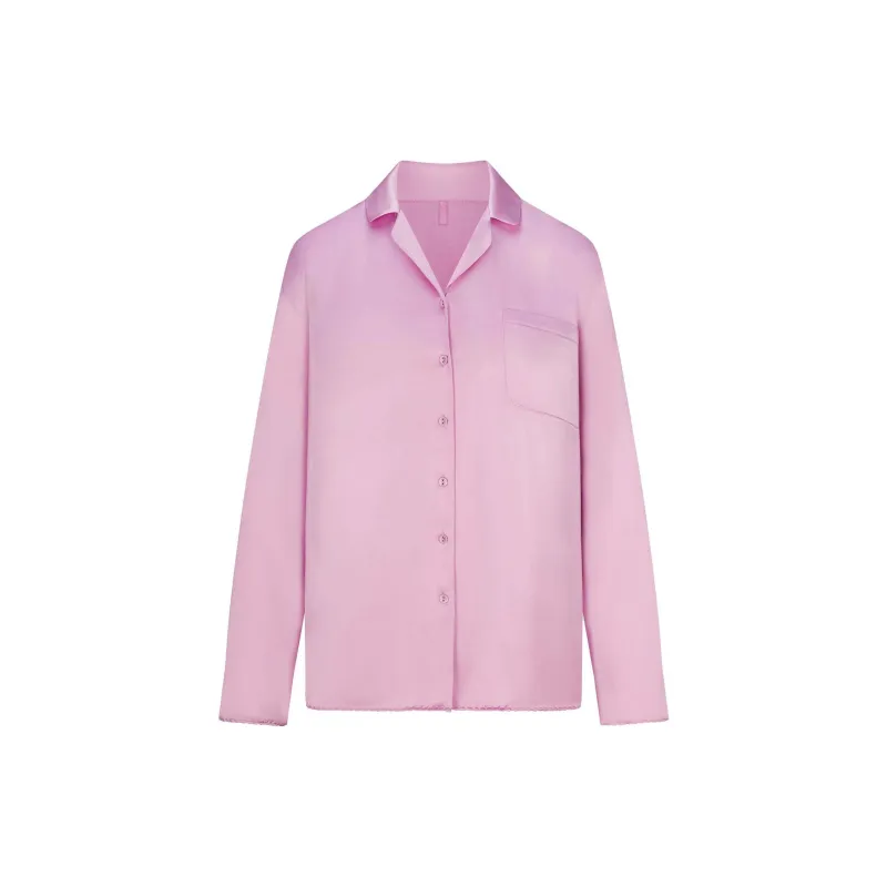 SKIMS Valentine's Day Collection SS25 WOVEN SHINE LONG SLEEP SET Pajama Set Women's Pink Rose-1