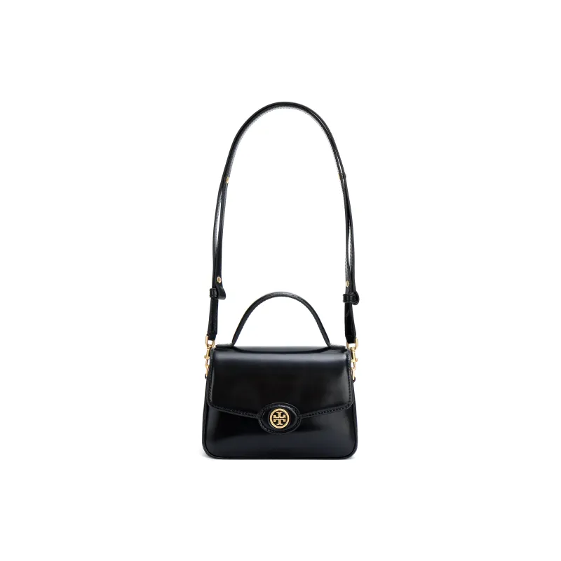 TORY BURCH Robinson Spazzolato Small Top Handle Black-0