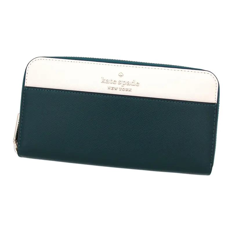Kate Spade Leather Wallet Large Size Unisex Peacock Green-0
