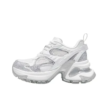 LOMOQUEEN Slip Resistant Lightweight Height Increasing Low Top Chunky Sneakers Women's Starry White