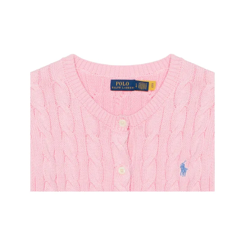 Polo Ralph Lauren Cable Knit Cotton Crewneck Cardigan Knitwear Women's Pink-10