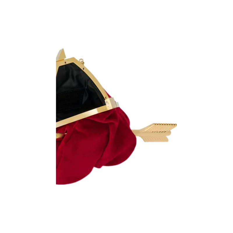 MOSCHINO Velvet Blended Cotton Portable Clutch Mini Women's Red-3
