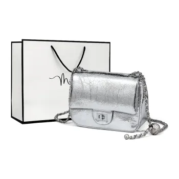 MILLIE'S Cow Leather Shoulder Bag, Crossbody Bag, Small Square Bag Regular Women's Silver